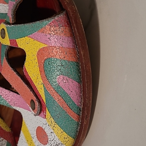 CYDWOQ Colorful Leather Peep Toe Flats Women's EU 37 US 6.5-7 Artsy Quirky Boho - Picture 14 of 16